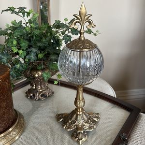 Decorative Thick Cut Glass and Antique Brass Color Metal Accent Piece